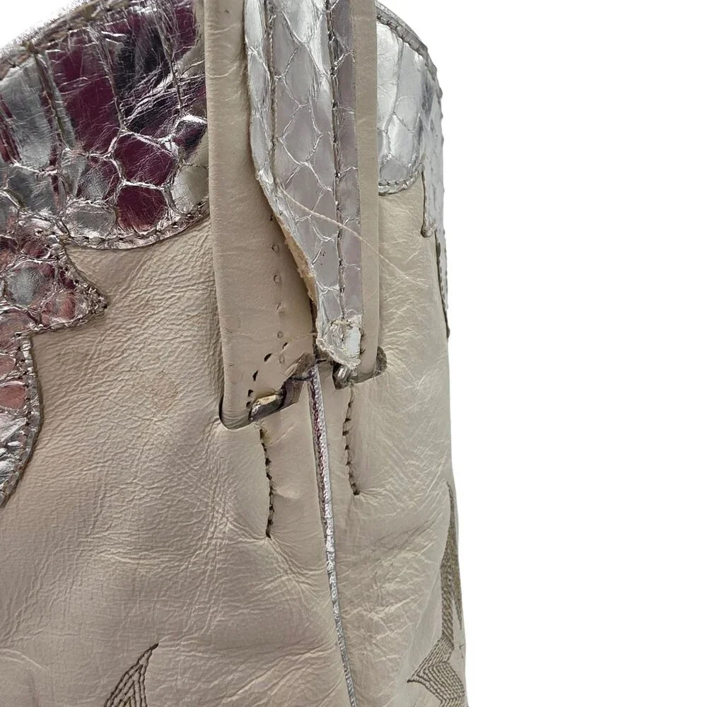 Vintage 1970s Mens 11D Larry Mahan Silver Metallic Snakeskin Cowboy Boots Rare - Picture 12 of 16